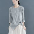thumbnail image 2 of Mittory Linen Shirts for Women Summer Beach 3/4 Length Sleeve O Neck Tops Dressy Casual Tunic Loose Blouse, 2 of 4