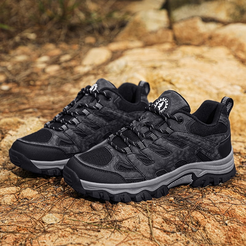 Men's Suede & Mesh Hiking Shoes, Breathable Outdoor Trail Sneakers, Non-Slip Rubber Outsole, Shock Absorption Comfortable Footwear for Trekking, Camping, and Daily Outdoor Activities