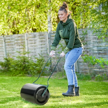 Outsunny 20-Inch Push/Tow Behind Lawn Roller Filled with 16 Gal Water or Sand, Perfect for Flattening Sod in the Garden