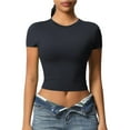 thumbnail image 3 of Htigea Women's Workout Crop Tops Short Sleeve Yoga Shirts Casual Athletic Running T-Shirts Black,M, 3 of 7