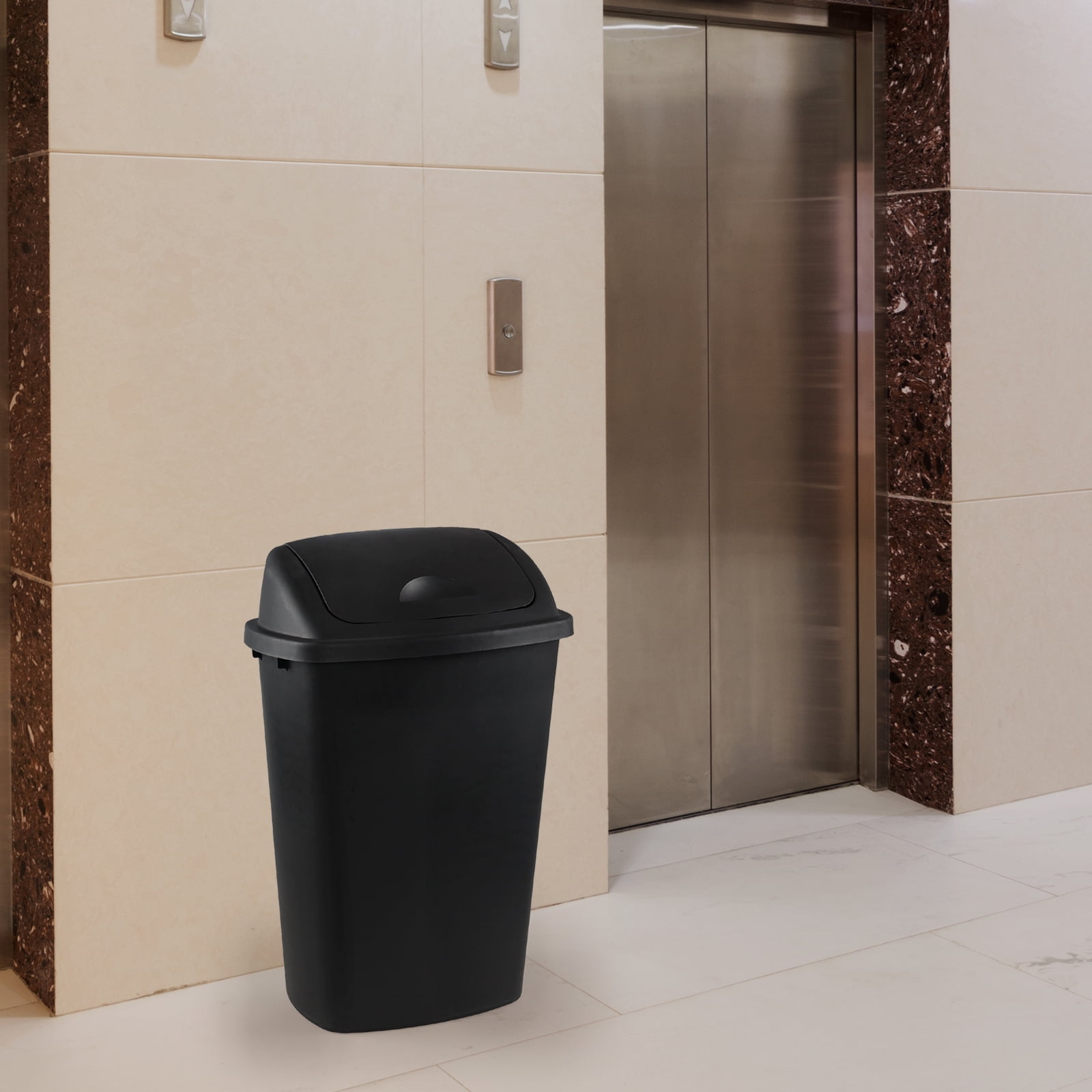 Minekkyes 4 Packs Kitchen Trash Can 13 Gallon with Swing Lid, Plastic Tall Garbage Can, Large 50L Waste Bin for Home, Office, Garage, Restaraunt (Black)