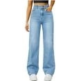 thumbnail image 2 of Straight Leg Jeans for Women,High Waisted Wide Leg Loose Microelastic Boyfriend Denim Pants, 2 of 8