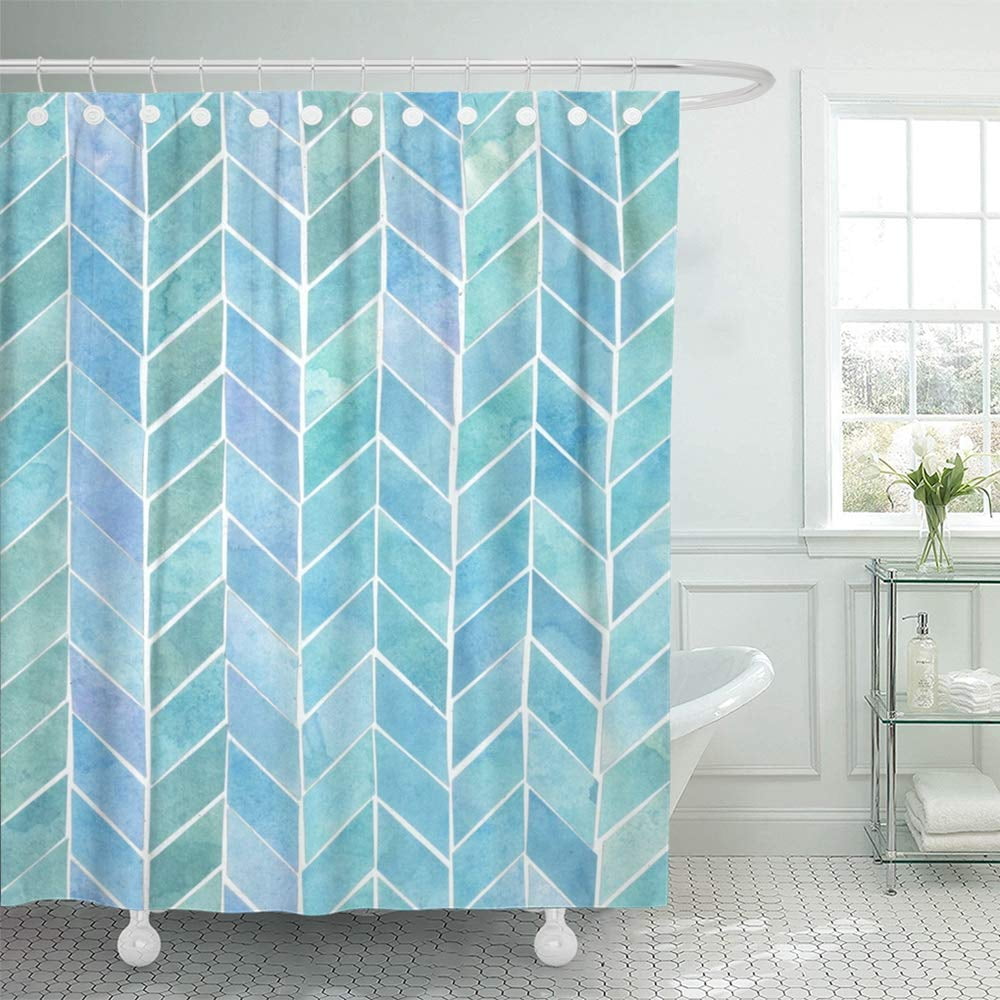 PKNMT Blue Abstract Herringbone Pattern in Teal Colorful Artistic