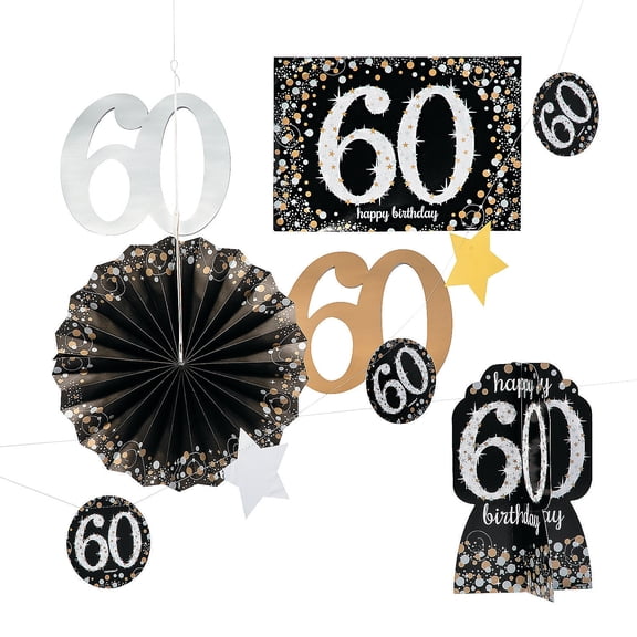 60Th Sparkling Celebration Decor Kit - Party Supplies - 10 Pieces