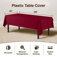 thumbnail image 2 of Exquisite 6 Pack Premium Rectangular Plastic Tablecloth Cover 54" x 108" - Burgundy, 2 of 5