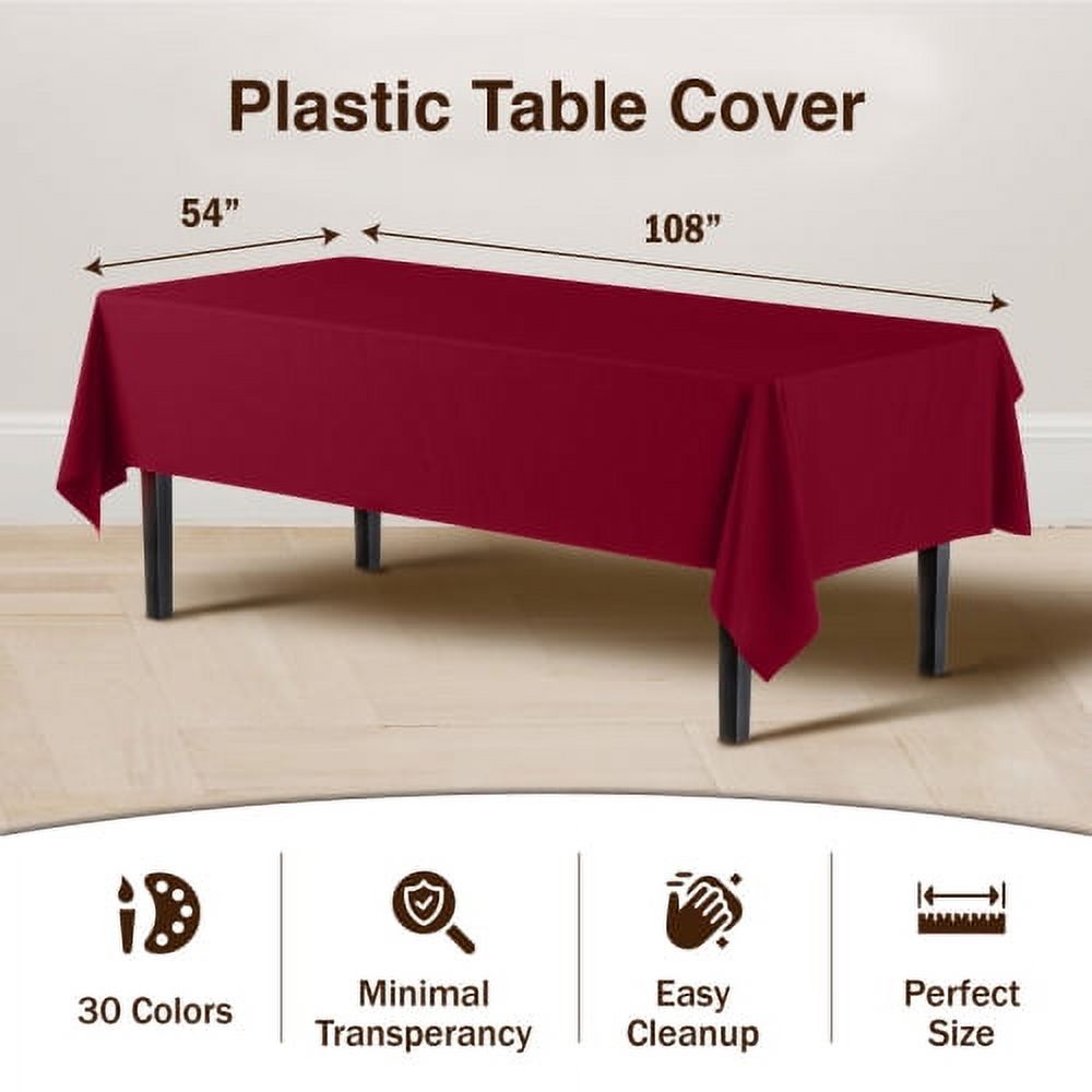 Exquisite Premium Plastic Tablecloths, 54" x 108", Burgundy, 12-Pack photo 2
