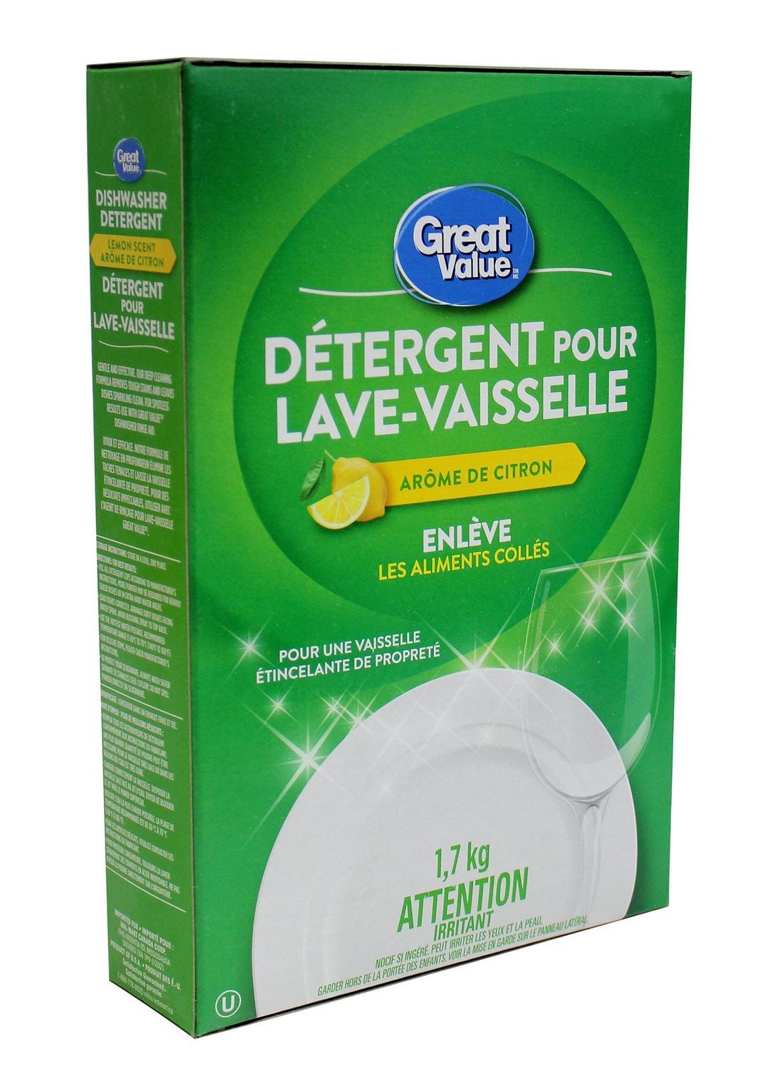 Great Value Lemon Scent Dishwasher Detergent, 1.7 kg, Lemon Scent