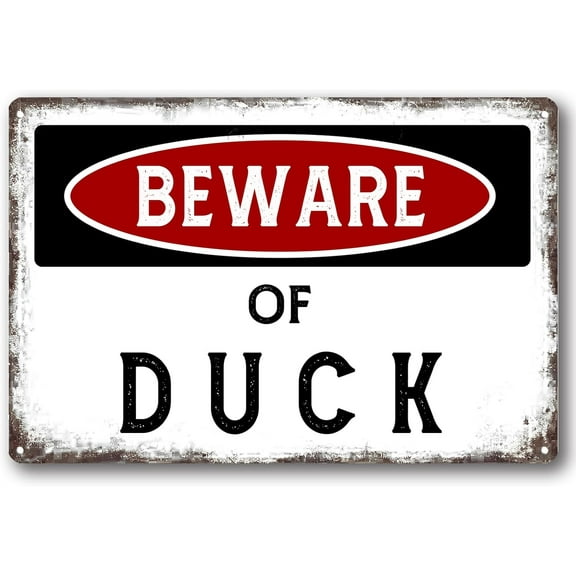 Beware of Duck Vintage Metal Tin Sign Decor Retro Funny Aluminum Sign For Home Garage, Basement Wall Decorations