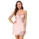 thumbnail image 1 of Mini vestido de pijama con camisón de encaje con escote en V sexy de satén para Mujer Rosa L, 1 of 6