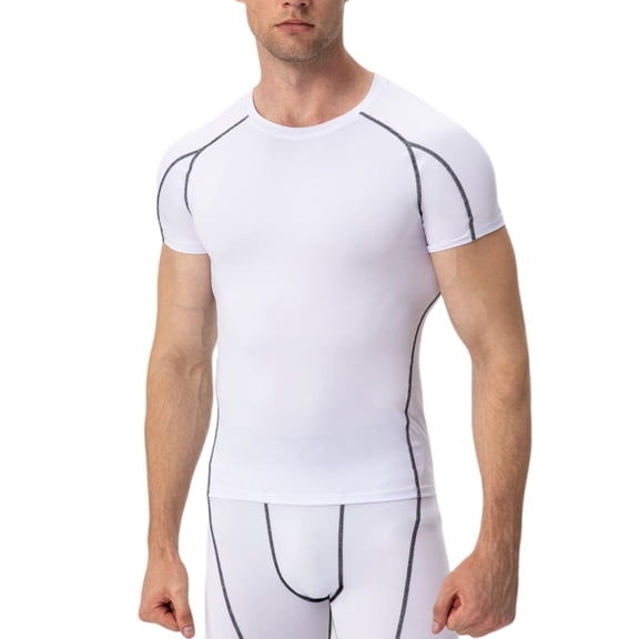 Active Men's Compression Short Sleeve Athletic T-Shirt with Moisture-Wicking Stretch Fabric for Training and Workouts - XX Large, White