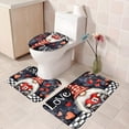 thumbnail image 3 of Valentine's Day Flannel Bathroom 3-Piece Set - Non-Slip Toilet Lid Cover + Bath Mat + U-Shaped Rug, Love Heart Gnome Pattern Decor, 3 of 4