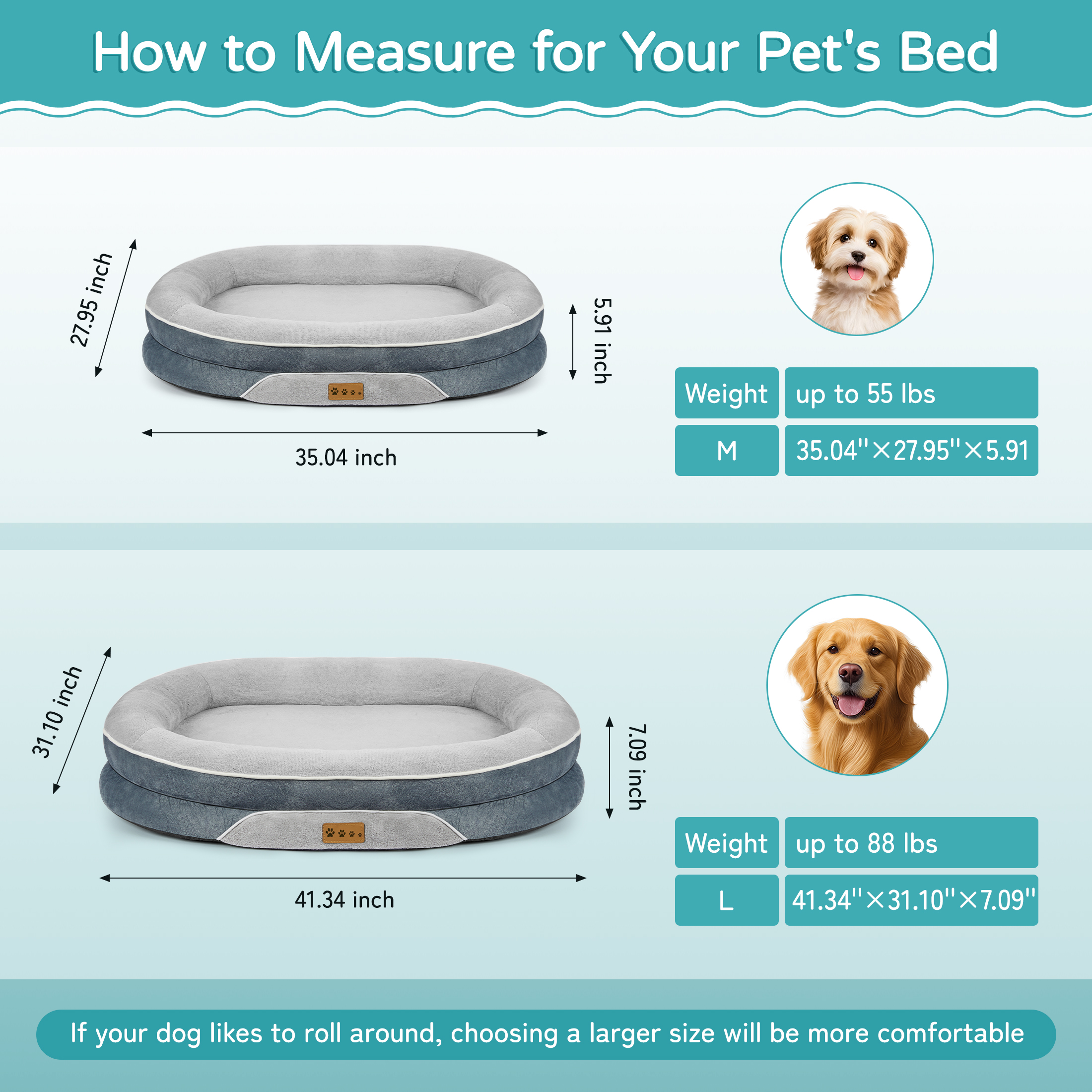 MOONORAH Dog Bed for Medium & Large Dogs – 35” Washable Dog Sofa with Removable Waterproof Cover, Supportive Foam Bolster, Non-Slip Bottom, Comfortable Pet Couch, Gray