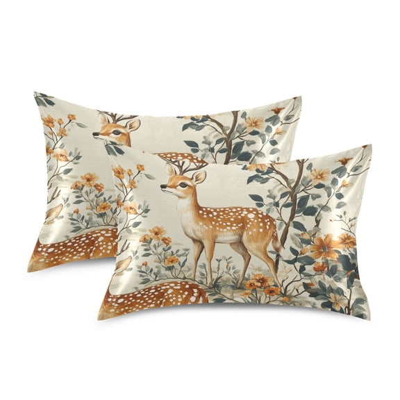 Yayeee Pillowcase Standard Size Set of 2 Satin Wrinkle Resistant Pillow Case, Deer Pattern