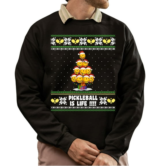 Christmas Sweatshirt, Pickleball Is Life Christmas Tree Sweatshirt, Sport Ugly Christmas Sweatshirt, Festive Xmas Gift for Pickleball Players & Fans