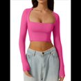 thumbnail image 3 of Top Corto Básico Informal Ajustado con Doble Forro, Cuello Cuadrado y Larga para Mujer Rosa Roja S, 3 of 8