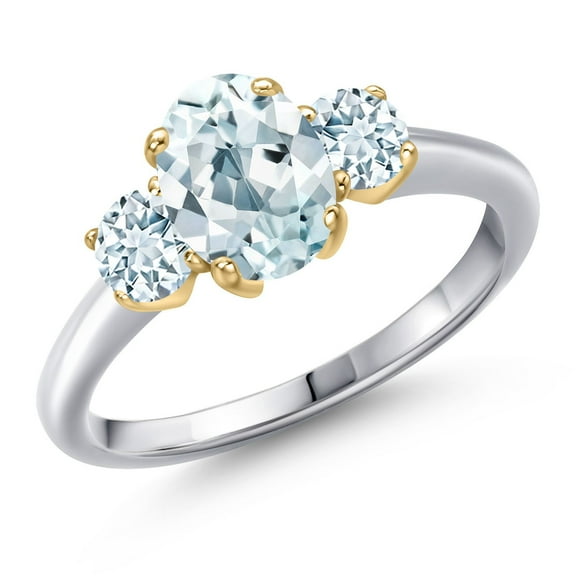 Gem Stone King 925 Silver and 10K Yellow Gold Sky Blue Aquamarine Engagement Ring for Women | 1.70 Cttw | Oval 8X6MM | Gemstone March Birthstone | Size 8