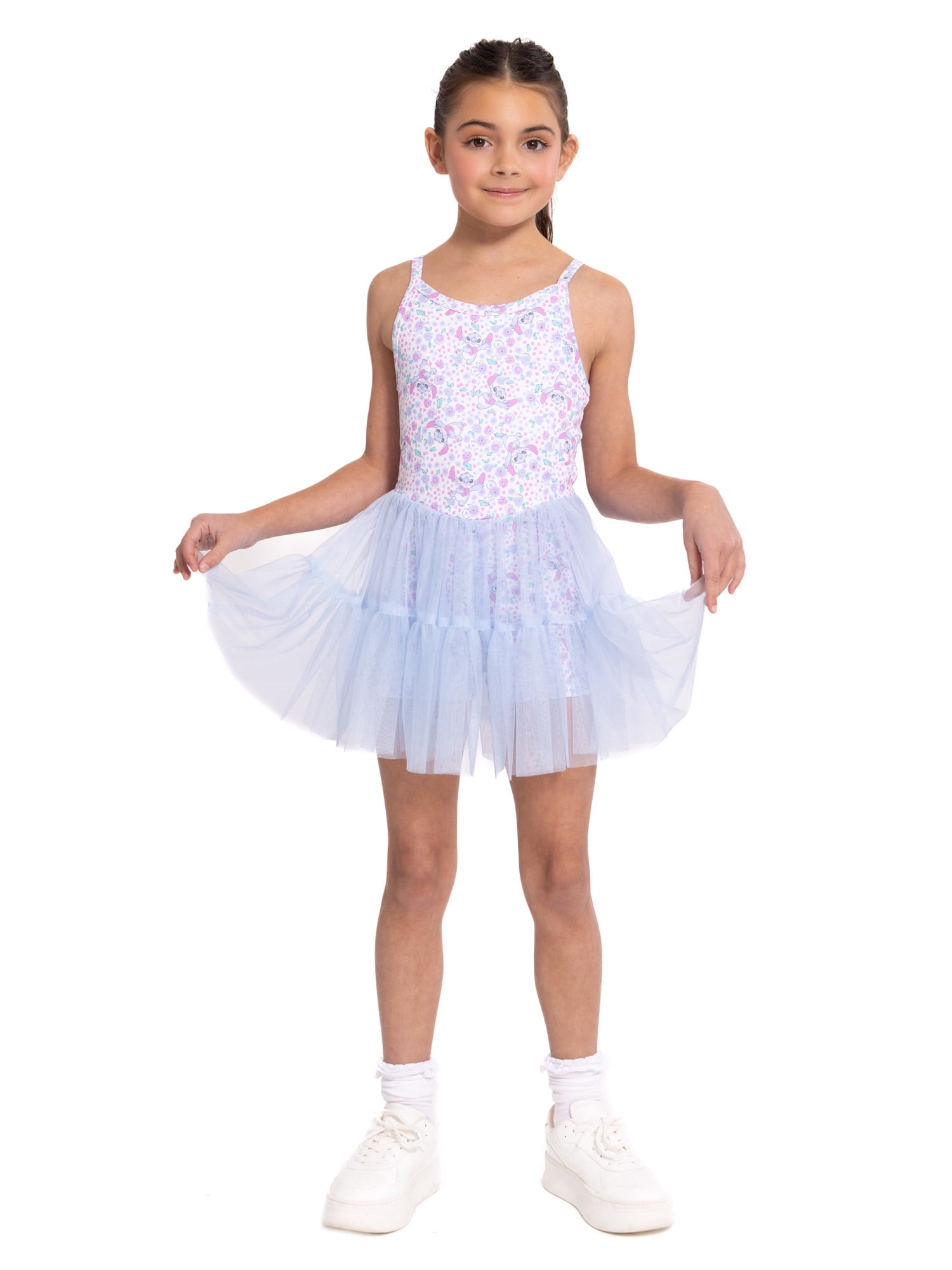 Stitch Girls Sleeveless Allover Print Tulle Romper, Sizes 4-12