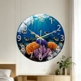 thumbnail image 2 of 15.75 Inch Dark Blue Ocean Coral Fish Pattern Glass Wall Clock, Aa Battery Powered, Suitable for Living Room, Bedroom, Office(Battery Not Included), 40cm, 2 of 9