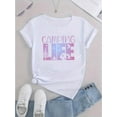 thumbnail image 2 of T-Shirt à Imprimé Abstrait Dégradé Tendance pour Femmes - Col Rond Décontracté, Manches Courtes, Mélange de Polyester Extensible, Lavable en Machine - Parfait pour l'Été & Tenue Décontractée Fête des Pères, Fête des Mères, Nouvel An, 2 of 6