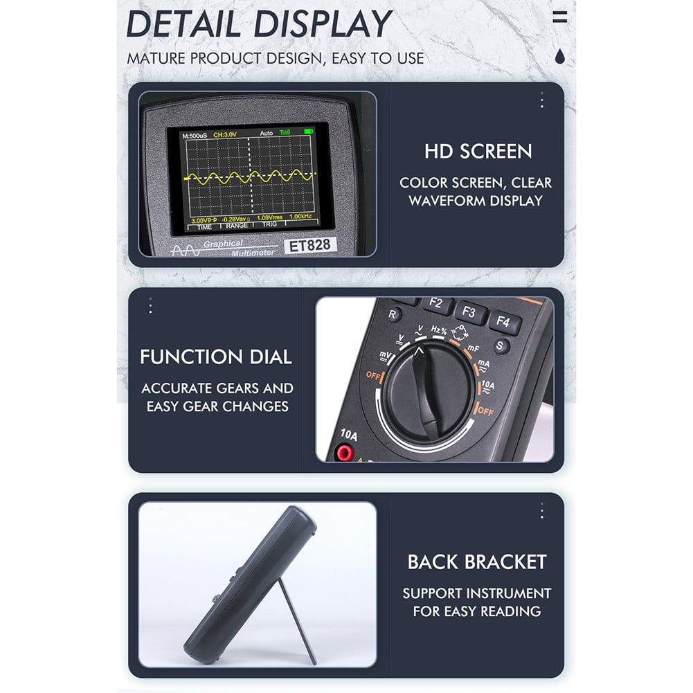 2 in 1 ET828 Smart Digital Multimeter 1MHz 2.5Msps Sampling Rate Oscilloscope