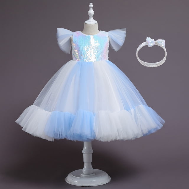 Vestido infantil, vestido de lentejuelas para niña de las flores, vestido de pasarela para boda, ropa de actuación, vestido de princesa hinchado de gasa para niña