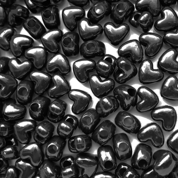 Heart Beads Black Large Hole Pony Beads Pk/50 Made in USA