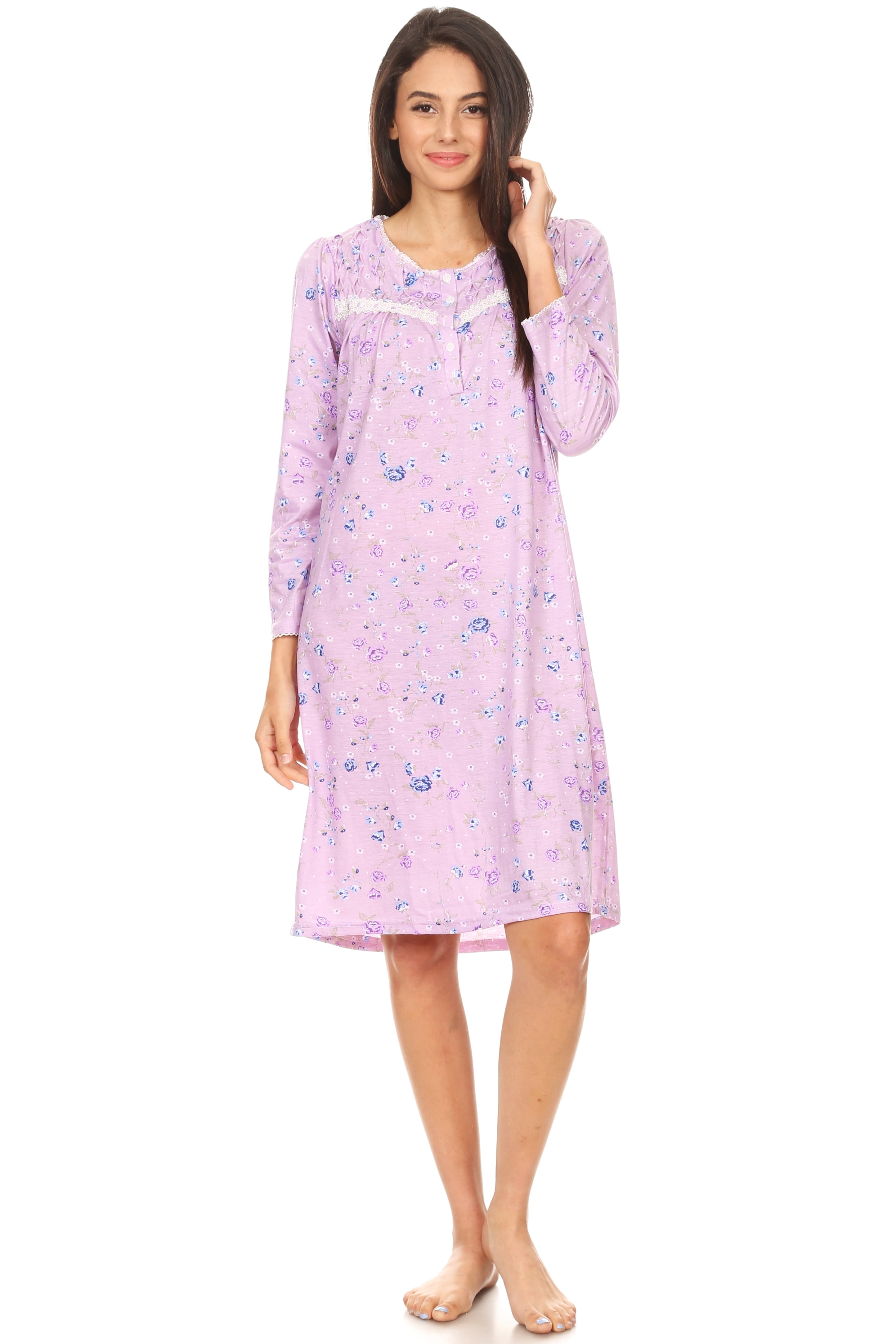 649 Womens Nightgown Sleepwear Pajamas Woman Long Sleeve Sleep Dress