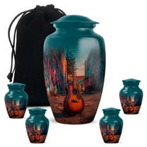 Guitar Keepsake Cremation Urns For Ashes Adult Female Mom And Dad - Pink Urns For Human Ashes Male And Female, 1 Large 10 Inch, With 4 Keepsake Set, 3 Inch - Blue Urn For Boy & Girl