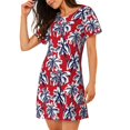 thumbnail image 2 of Disketp Palm Tree Pattern on Red para Camisón Corto de Manga Corta para Mujeres, Camisón Cómodo con Escote Redondo, Bonito y Confortable, 2 of 6