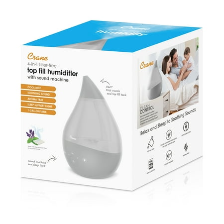 CRANE - 1 Gal. Drop Cool Mist Humidifier with Sound Machine - Grey