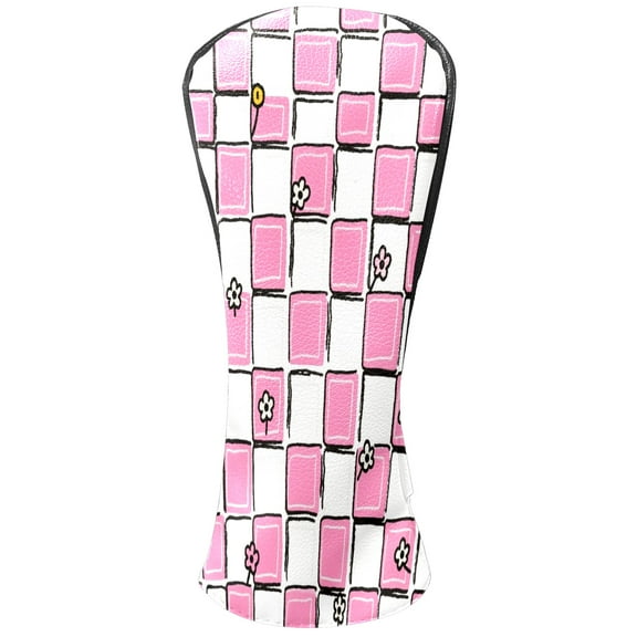 Golf Club Headcovers High Quality Waterproof Leather Golf Head Cover Set Men Women Driver Head Cover Exclusive Gift for Golf Lovers Pink White Grid Flowers