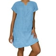 thumbnail image 2 of WEIGFI Womens Summer Dresses Short Sleeve Casual Homewear Outdoor Loose Fit Dress Solid Color Crew Neck Lightweight Stylish Beach Sundress,BU1,XXXL, 2 of 7