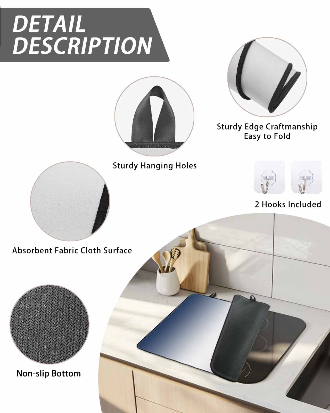 Stove Top Covers for Electric Stove, Navy Blue Ombre Glass Stovetop Cover Protector, Blue White Gradient Modern Abstract Art Induction Cooktop Protector Oven Mat for Kitchen Countertop 36"x21"
