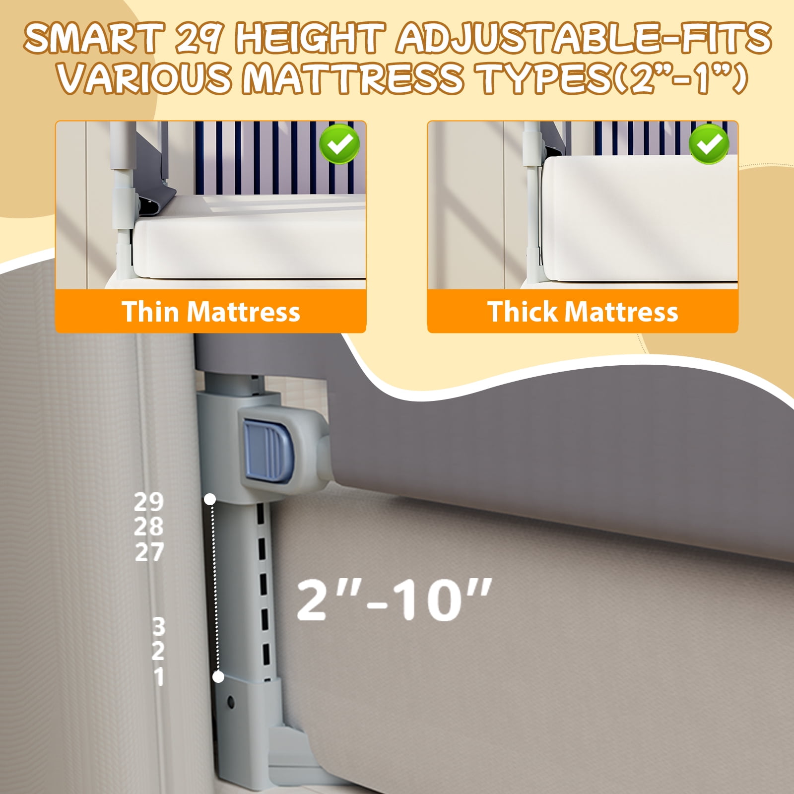 Baby Bed Guard Rail for Toddlers, 3 Packs Bed Guardrail with Protective Bar For King Size Bed 78.7x78.7x74.8”, Reinforced Large S Structure & Height Adjustable