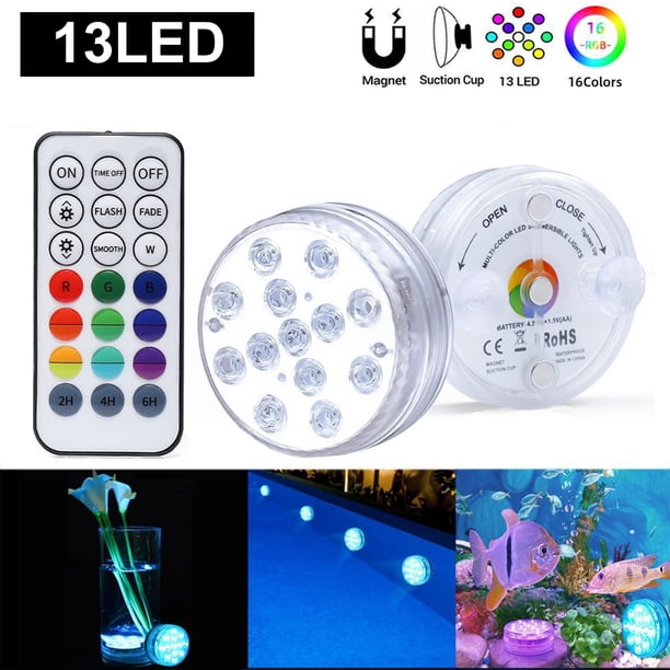 Luces De La Piscina Luces De La Piscina Lámpara Luces de piscina - Luces LED sumergibles que funcionan con batería con control remoto RF 16 colores