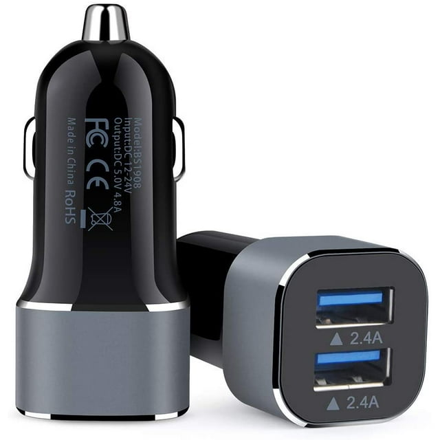 Car Charger, 2Pack 4.8A Portable Dual Port USB Cargador Carro Lighter Adapter for iPhone, Tablet, Samsung, GPS - Black Fast Charging 12v Outlet LED Muti Cell Phone Car USB Charger Adapter