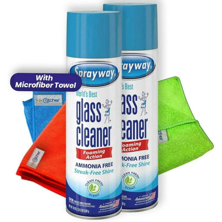 Sprayway Glass Cleaner Aerosol Spray, 19 Oz, Pack of 2 & Rain-X 630023  Shower Door Water Repellent, 16 fl. oz.