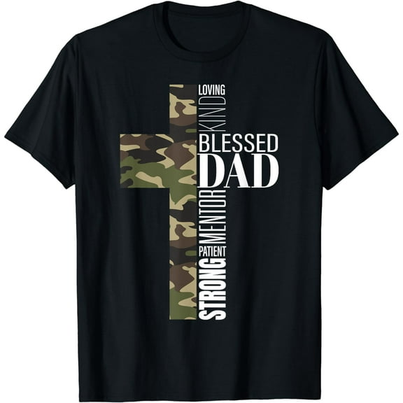 Blessed Dad Cross Fathers Day Christian Religious Men Camo T-Shirt