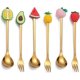 thumbnail image 1 of Cuchara/tenedor de postre de frutas, 3 cucharas para café y 3 tenedores de postre, 6,2 pulgadas de acero inoxidable (cucharas y tenedores de 6,2 pulgadas, dorado), 1 of 4