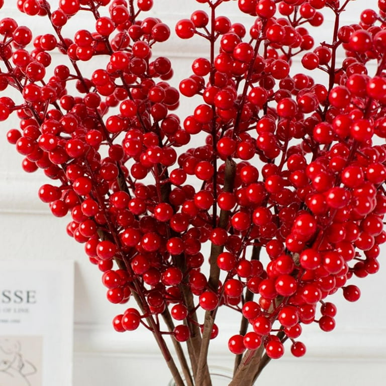 Red Berry Stems with 24 Lifelike Berries, 18-Inch, Holiday Xmas Picks, Decorative Berry Sprays for Trees, Wreaths, & Garlands, Christmas  Collection, Home & Office Decor (Set of 12)