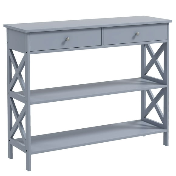 HOMCOM Entryway Console Table with Storage Shelves Drawers X Frame