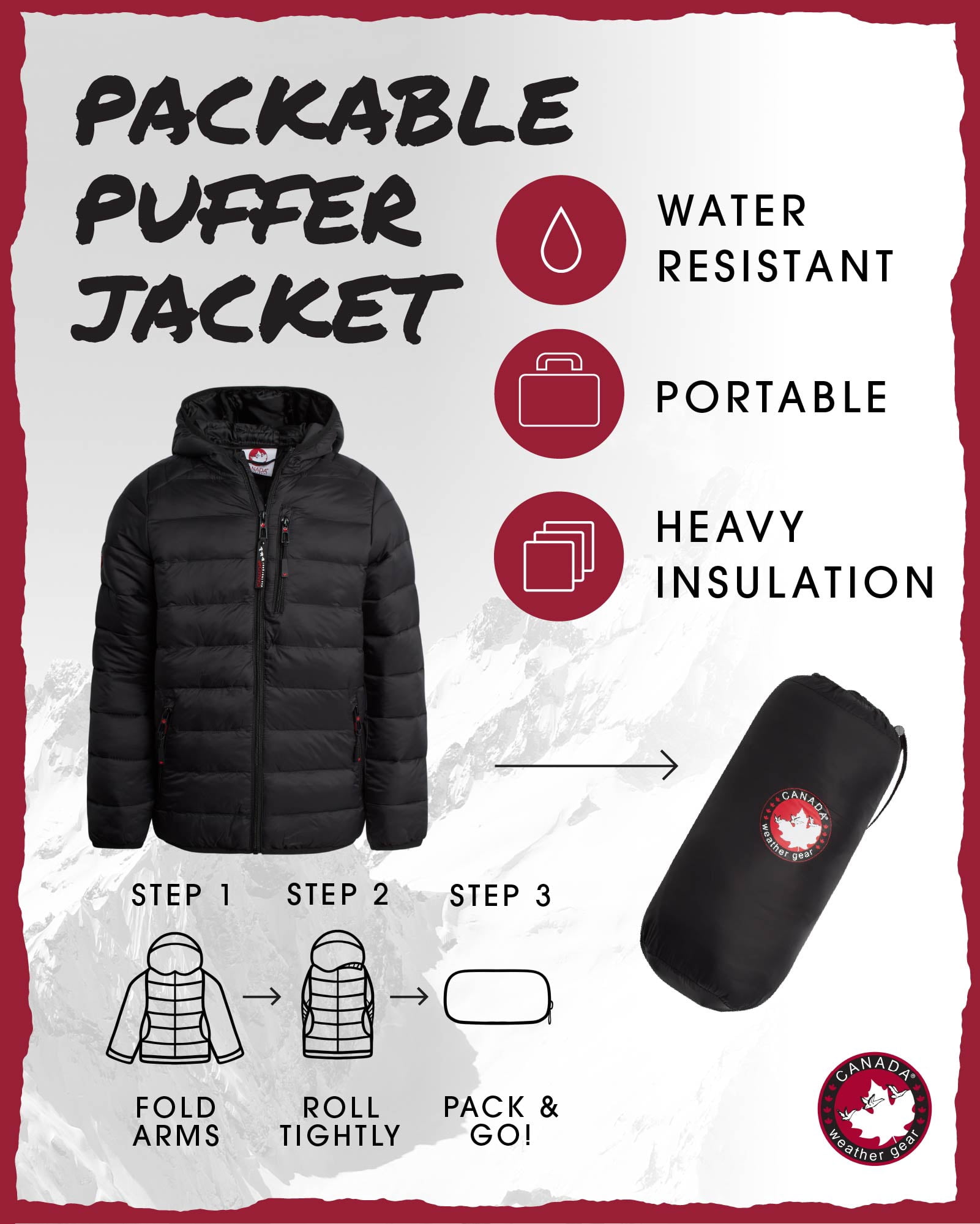CANADA WEATHER GEAR Boys' Puffer Jacket - Lightweight Nylon Packable Winter Coat for Boys (8-20)