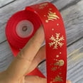 thumbnail image 3 of 22 Meters Christmas Ribbon Satin Ribbons Printed with Gold Christmas Tree Snowman Snowflakes,, 3 of 5