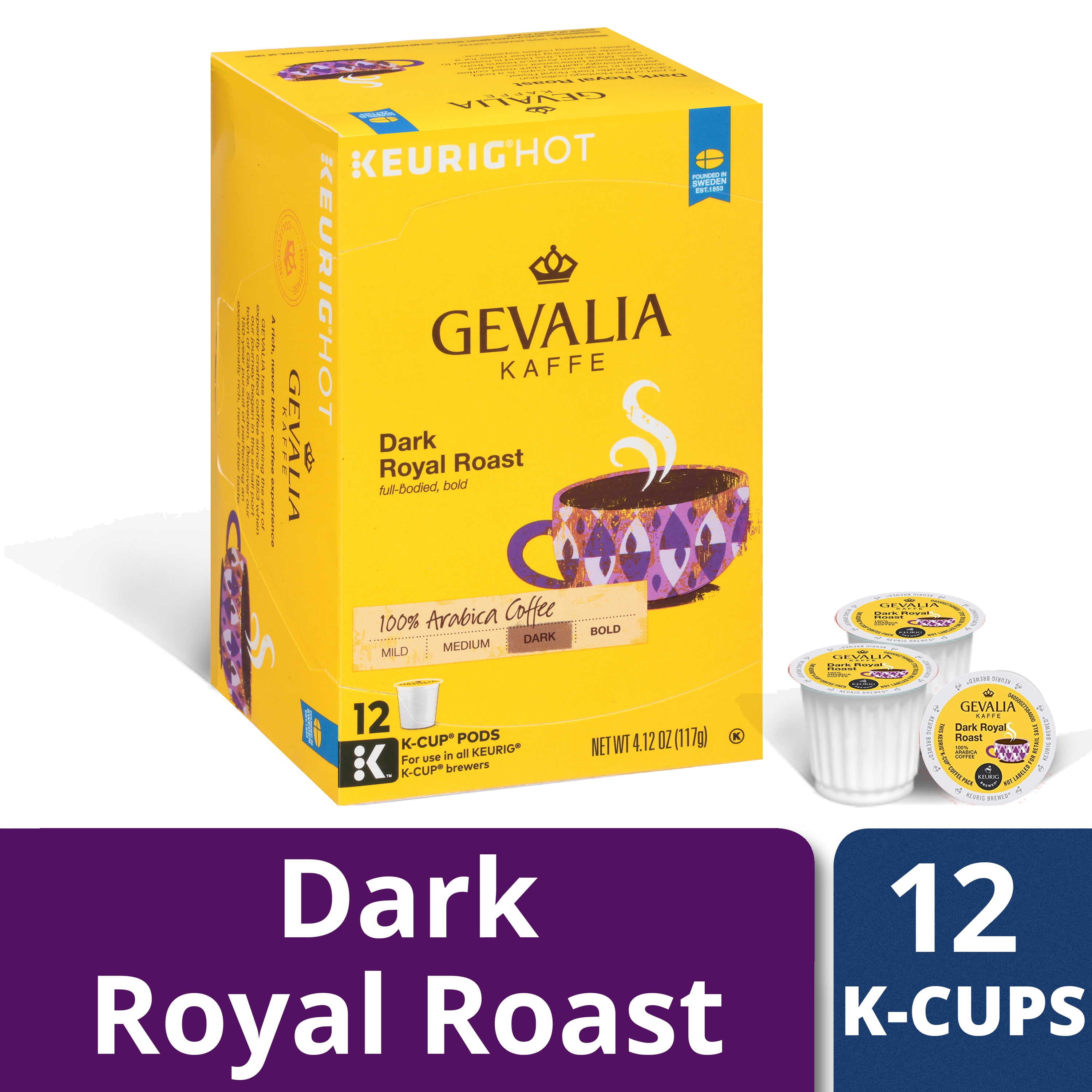 Gevalia Dark Royal Roast Coffee K Cup Coffee Pods, Caffeinated, 12 ct
