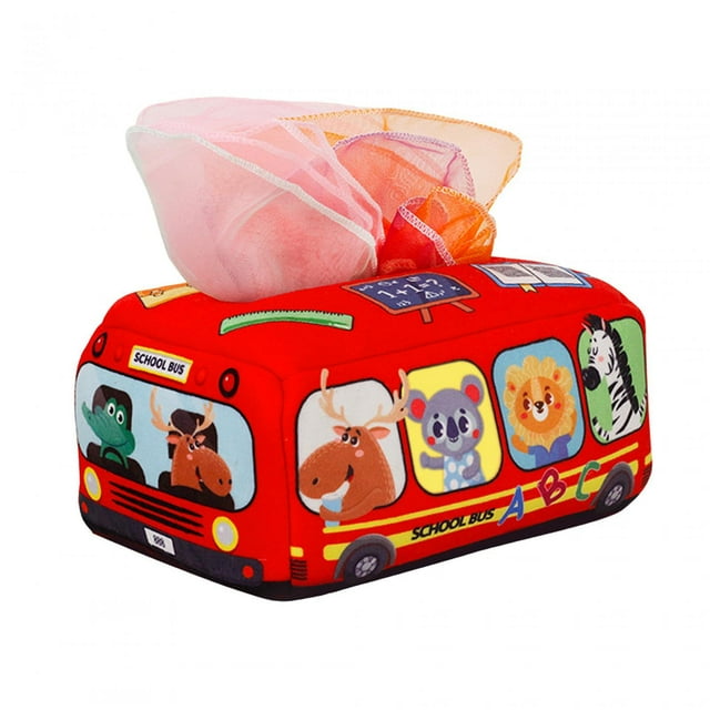 Caja de pañuelos para bebé con 10 bufandas de colores, juguetes de viaje, habilidades motoras, aprendizaje temprano Auto