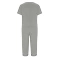 thumbnail image 5 of Women's V-Neck Pajama Set, Short Sleeve Top & Long Pants, Spring Summer Casual Sleepwear & Lounge Suit Gray 3XL, 5 of 6