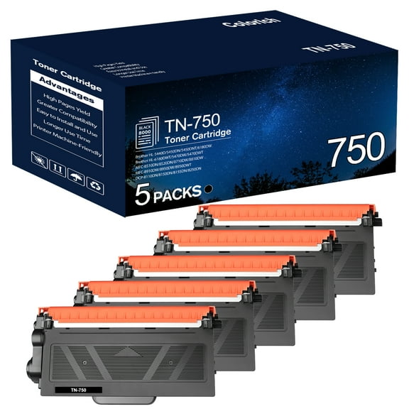 TN750 Toner Cartridge Compatible for Brother TN750 TN-750 HL-5450DN HL-5470DW HL-6180DW MFC-8710DW MFC-8910DW Printer Ink Black 5-Pack