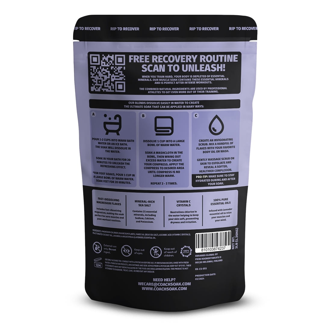 Coach Soak Magnesium Bath Soak For Muscle Recovery - Lavender 3lb