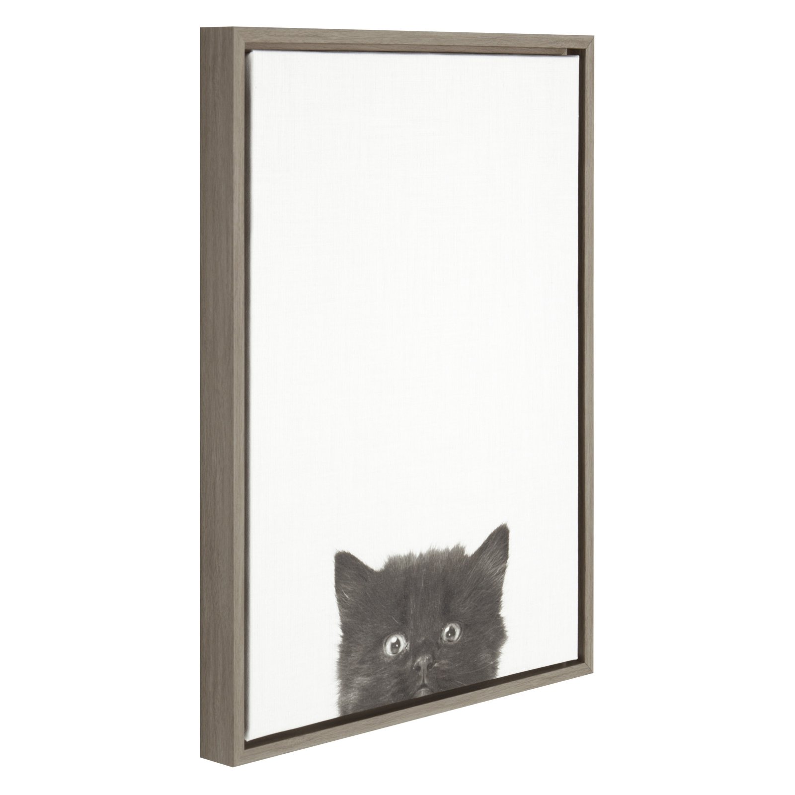 Kate and Laurel Sylvie Black Kitten Portrait Framed Canvas Wall Art by Simon Te Tai, 18x24 Natural