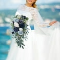 thumbnail image 4 of Elegantes ramos de novia para novia, cascada de flores rosas, flores hechas a mano. Azul, 4 of 9